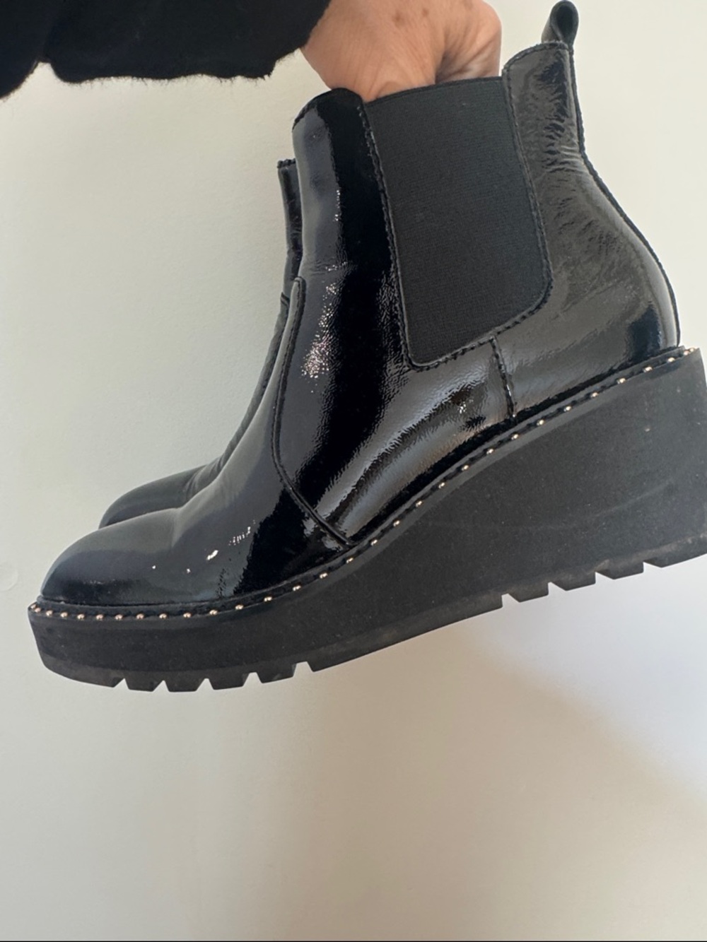 Cecelia NY Gemma Black Patent Platform Boots sz 8